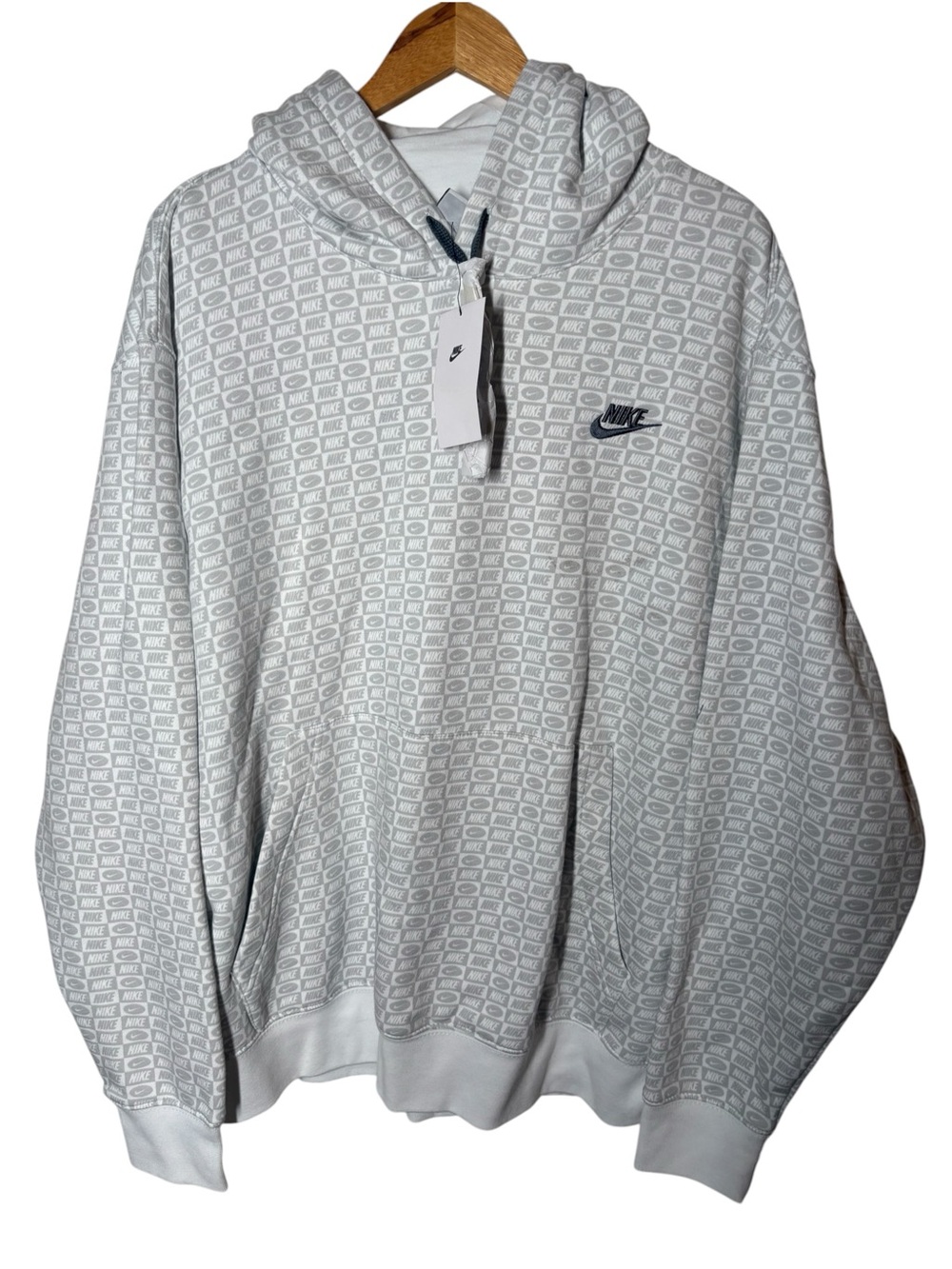 {NWT} Nike White & Light Gray Allover Logo Hoodie XXL *Flawed*